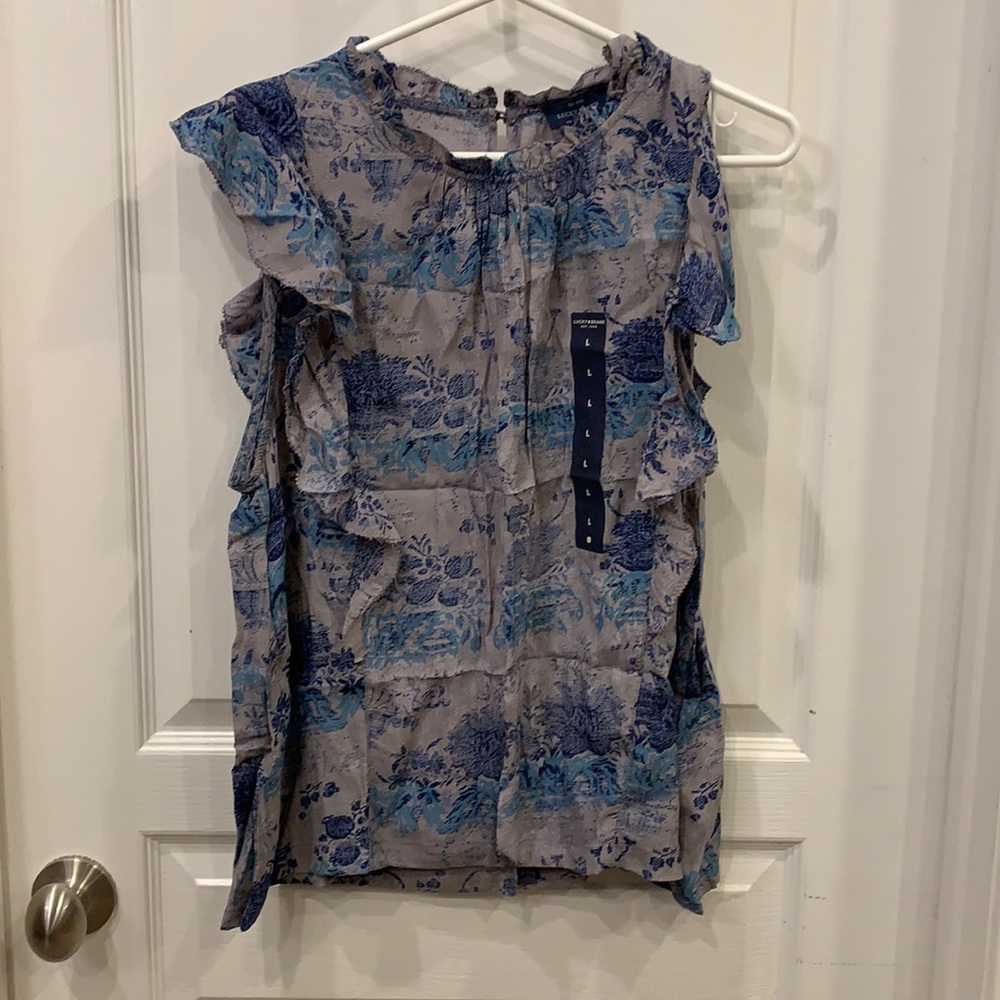 Lucky Brand Blue Floral Print Boho Top